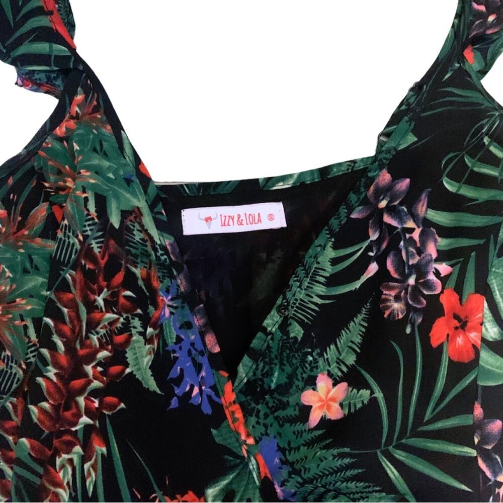 Black Dark Floral Print Wrap Long Maxi Dress Sleeveless Beach Tropical Getaway - Picture 4 of 15